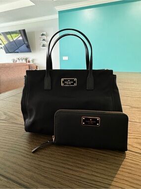 Kate Spade Nylon Black Tote with Matching Black Zip Wallet Crossbody